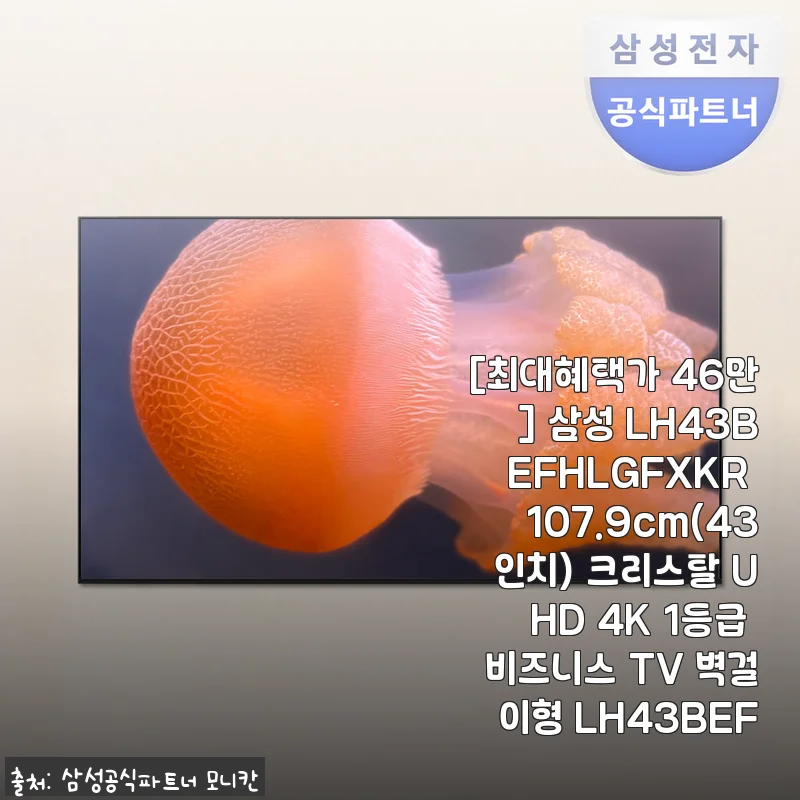 삼성 LH43BEFHLGFXKR 43인치 크리스탈 UHD 4K 비즈니스 TV 사용후기