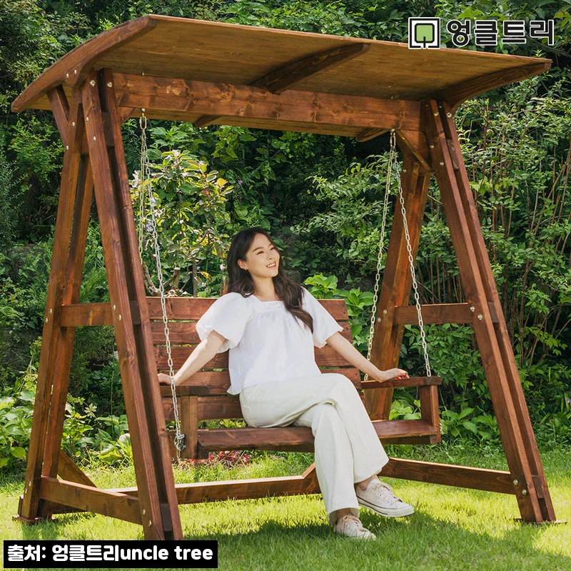 [100%통 원목] 야외 흔들그네의자 공중나무 스윙벤치 지붕O월넛, 정원 분위기 바꾸는 이슈템 구매 전 체크